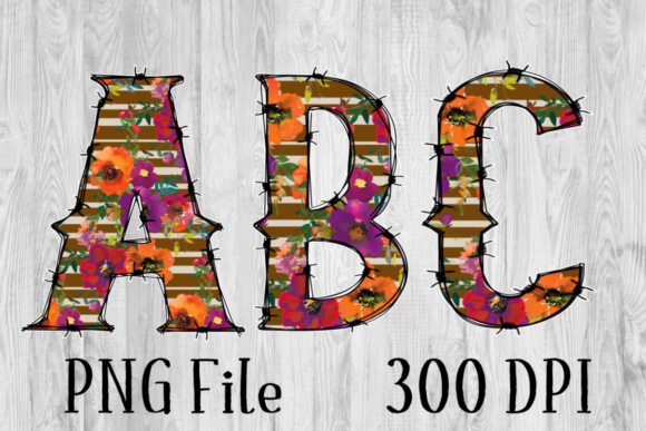 Floral Stripe Alphabet PNG Files for Sublimation and Creative Projects