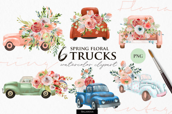 Floral Trucks Clipart: Vintage Charm for Modern Projects