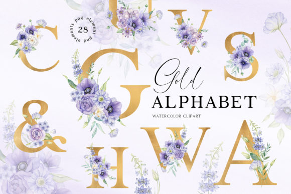 Gold Floral Alphabet - Violet Flowers: Your New Creative Toolkit
