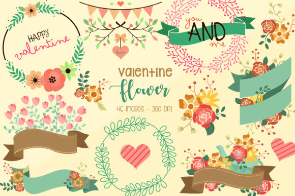 Valentine Floral Typography Clipart: Romantic Lettering and Blooms for Every Project