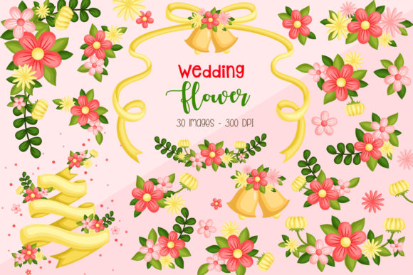 Wedding Flower Floral Clipart: 30 Elegant Design Elements